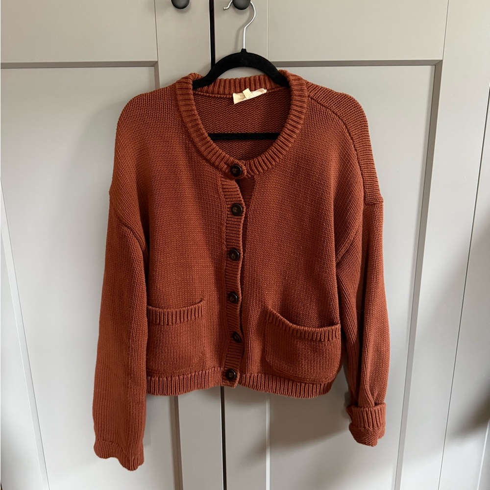 Sézane Titouan Cropped Button Cardigan Rust Terracotta XXL